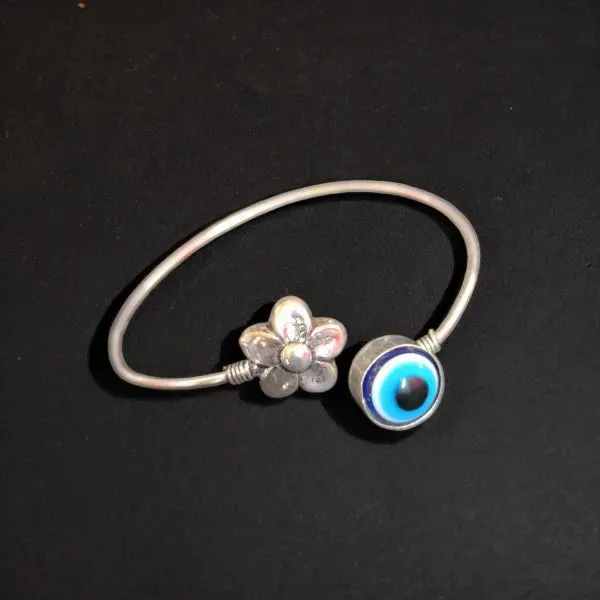 Evil Eye German Silver Kada Bracelet, Silver