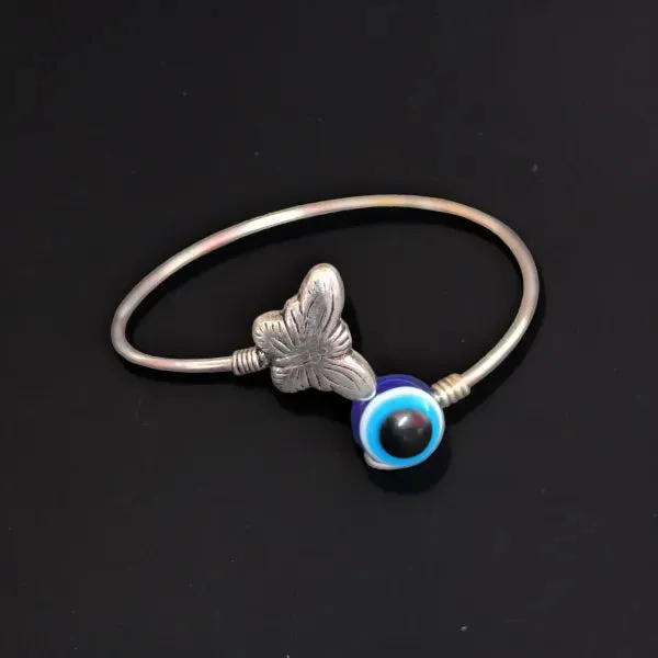 Evil Eye German Silver Kada Bracelet, Silver