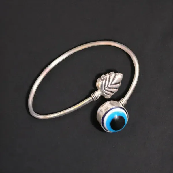 Evil Eye German Silver Kada Bracelet, Silver