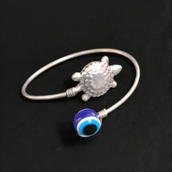 Evil Eye German Silver Kada Bracelet, Silver