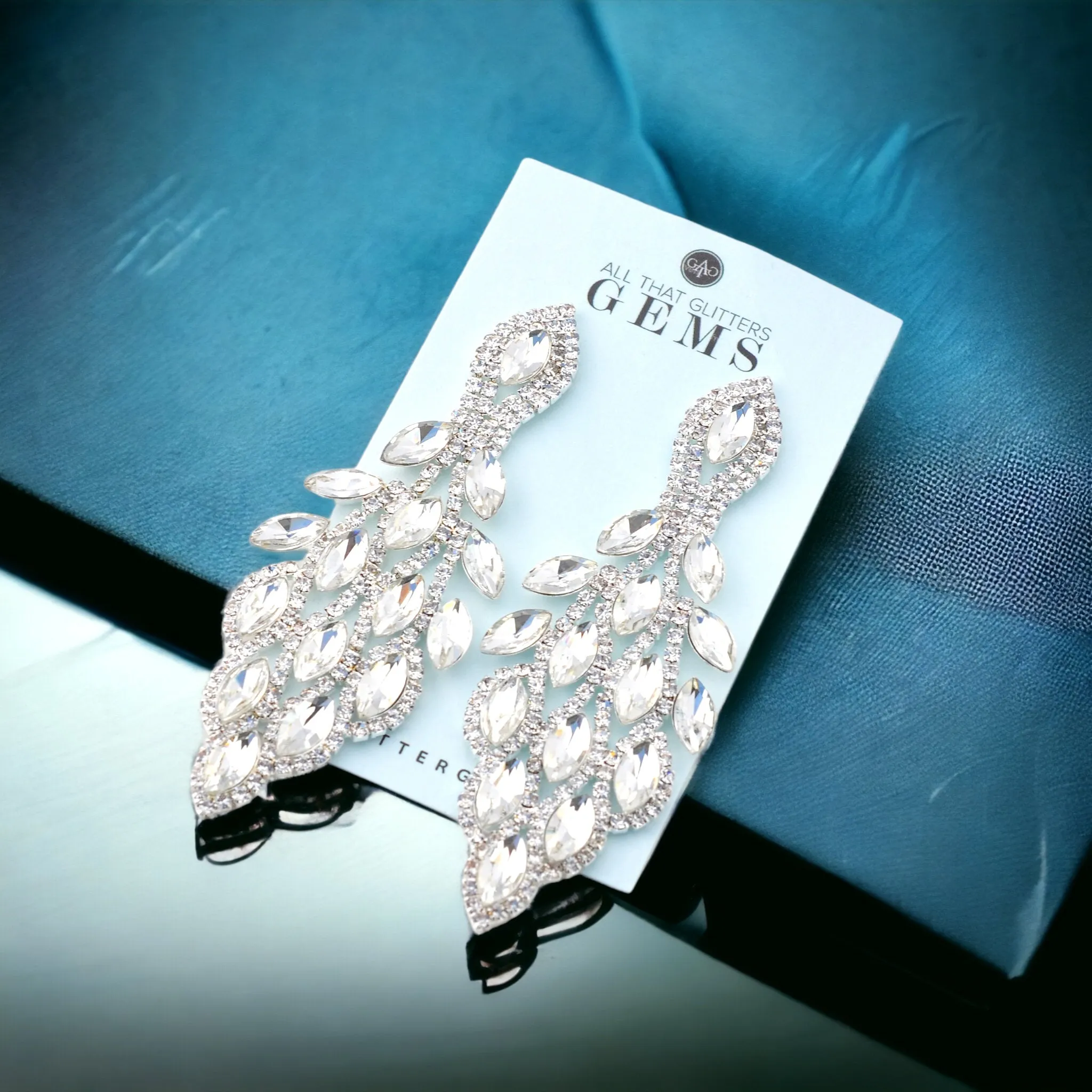 EXQUISITE – clear silver marquise rhinestone earrings