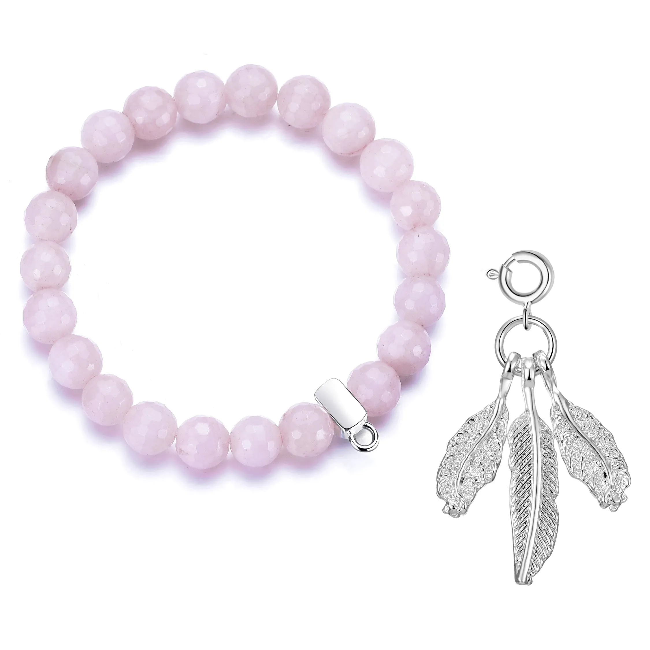 Faceted Rose Quartz Gemstone Stretch Bracelet with Charm Created with Zircondia® Crystals