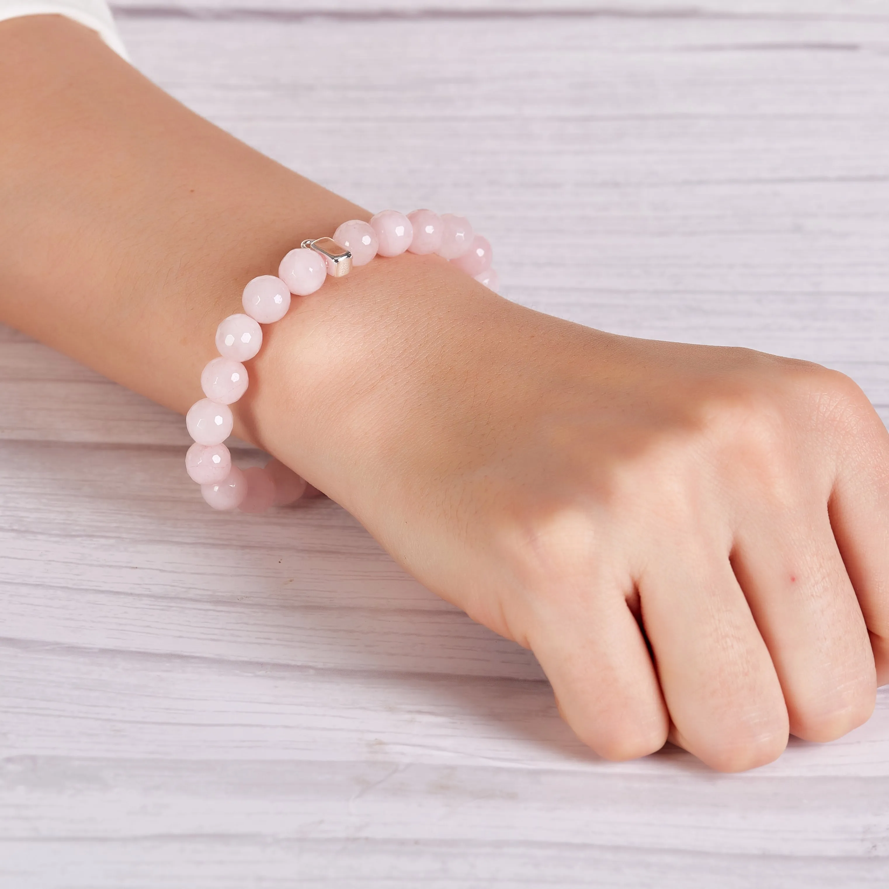 Faceted Rose Quartz Gemstone Stretch Bracelet with Charm Created with Zircondia® Crystals