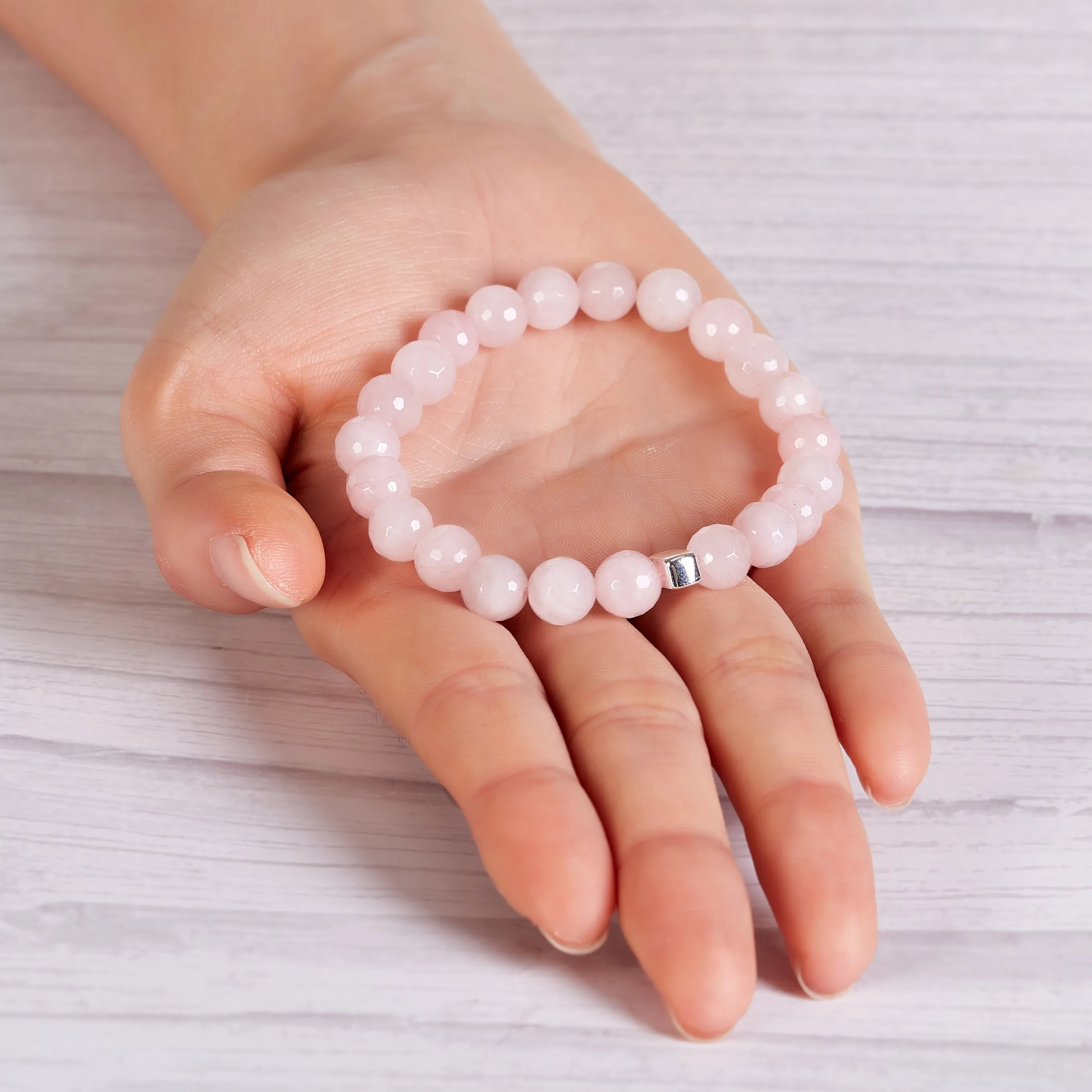 Faceted Rose Quartz Gemstone Stretch Bracelet with Charm Created with Zircondia® Crystals