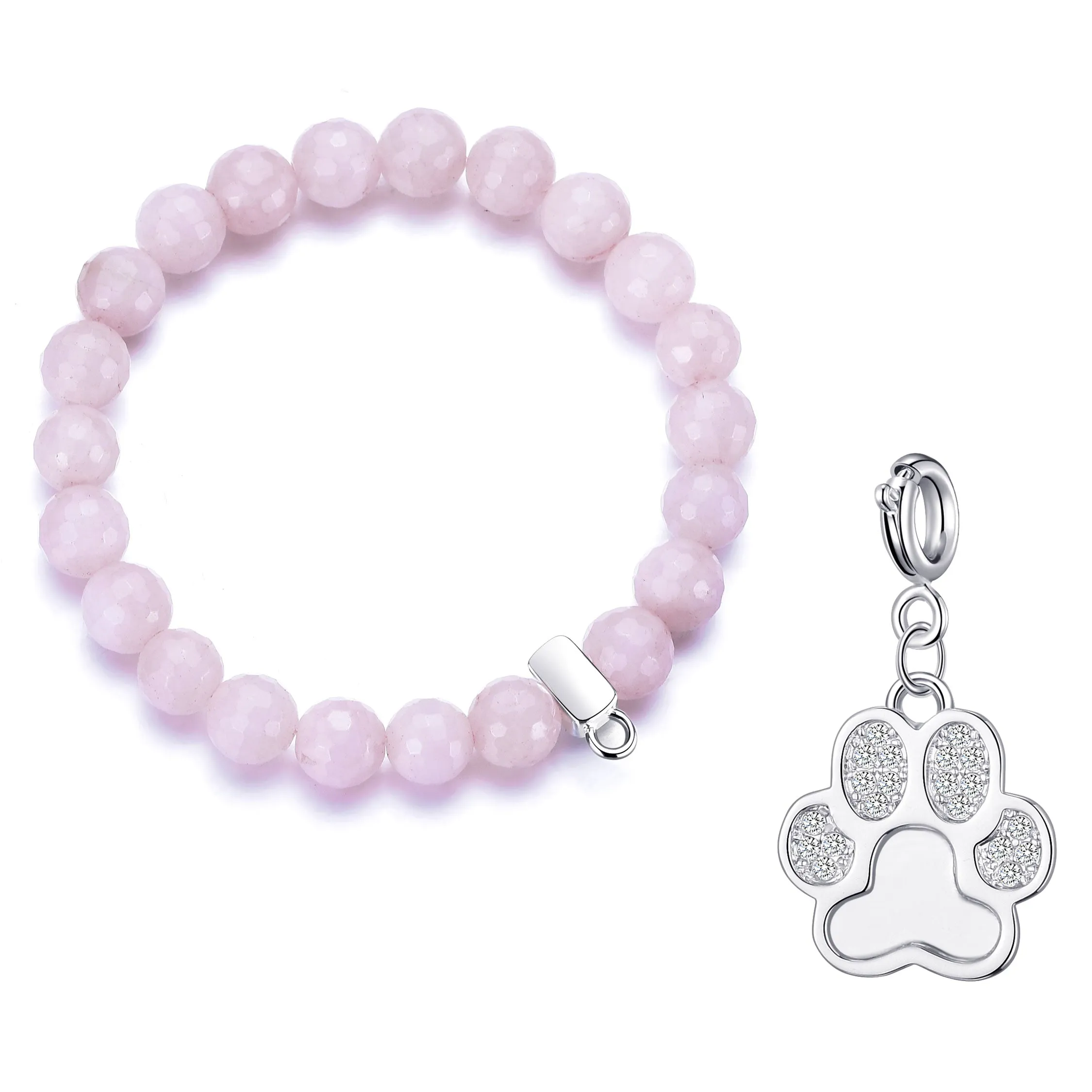 Faceted Rose Quartz Gemstone Stretch Bracelet with Charm Created with Zircondia® Crystals