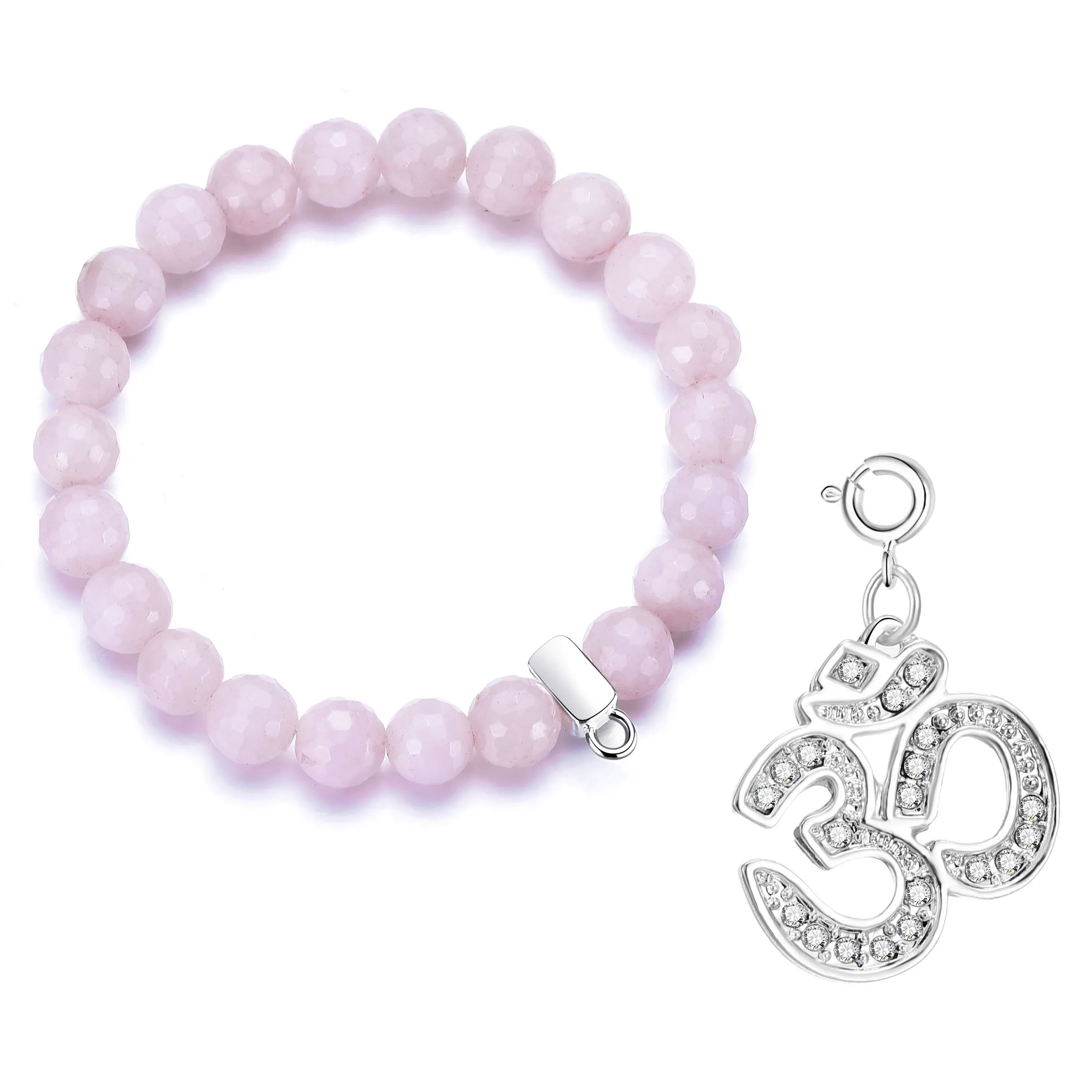 Faceted Rose Quartz Gemstone Stretch Bracelet with Charm Created with Zircondia® Crystals