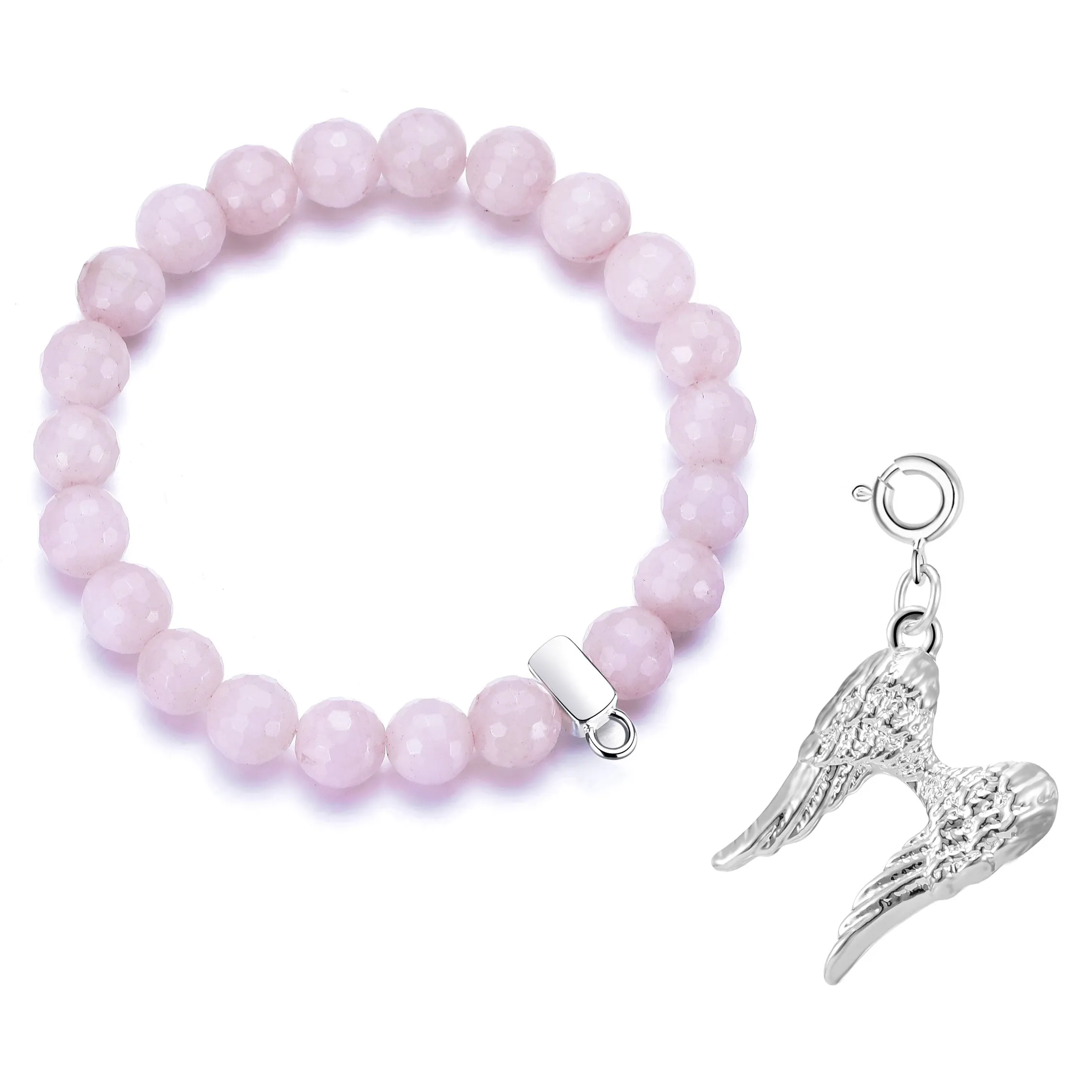 Faceted Rose Quartz Gemstone Stretch Bracelet with Charm Created with Zircondia® Crystals