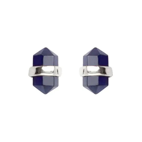 Faceted stone wrap blue sapphire earrings