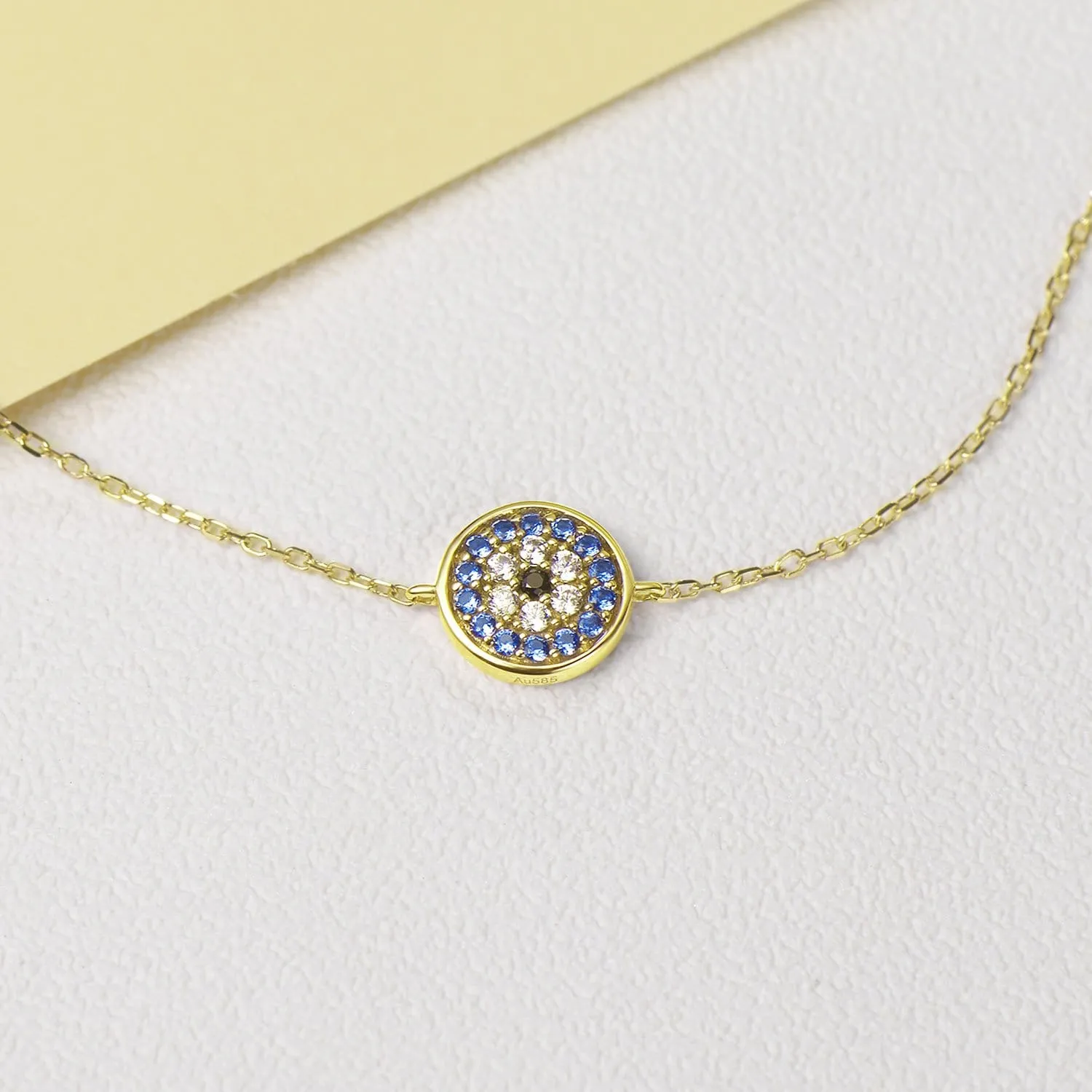 FANCIME Blue Evil Eye 14k Solid Yellow Gold Bracelet