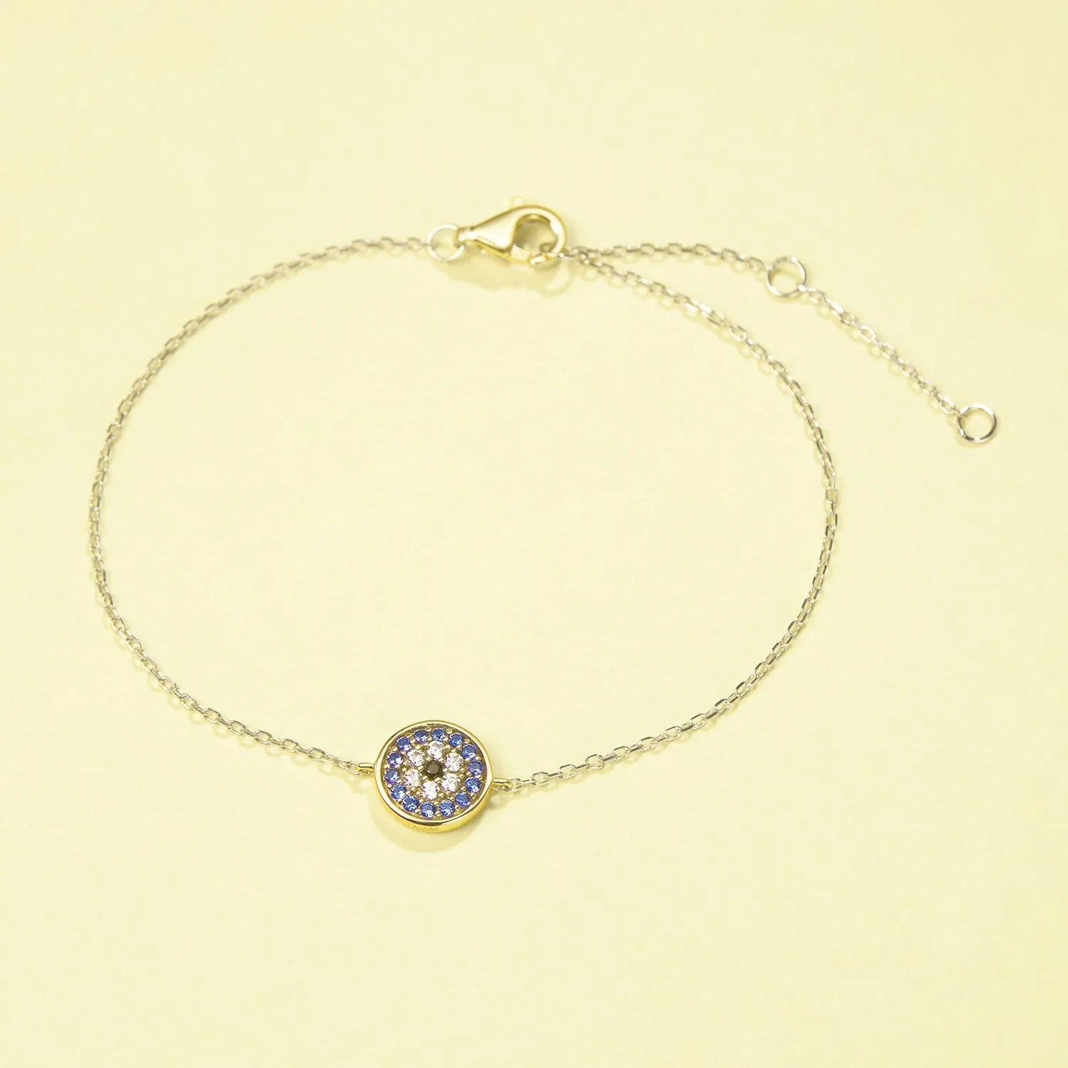 FANCIME Blue Evil Eye 14k Solid Yellow Gold Bracelet