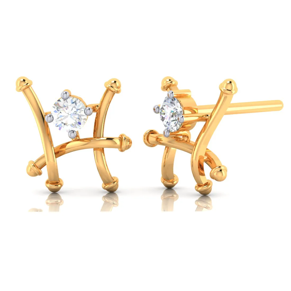 Fence Style 18k Gold Earrings With Diamonds