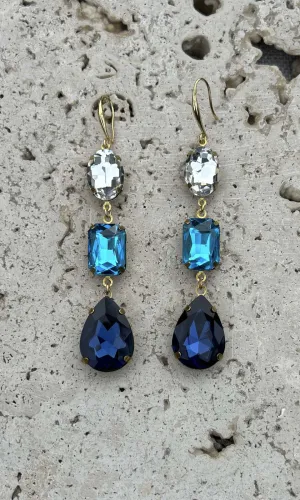 Fleur Triple Drop Hook Earrings - Sapphire