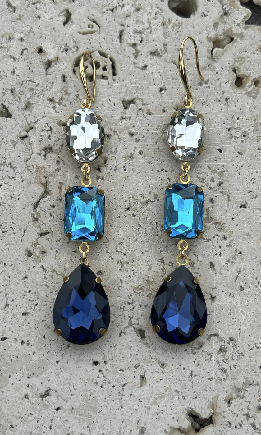 Fleur Triple Drop Hook Earrings - Sapphire