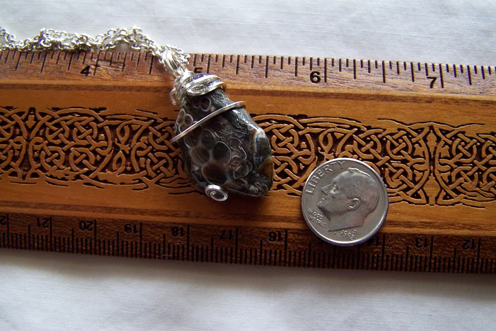 Fossil Shell Natural Agate Wire Wrapped Stone Pendant