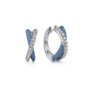 Gabriel White Sapphire and Baby Blue Enamel Crossover Hoop Earrings in Sterling Silver