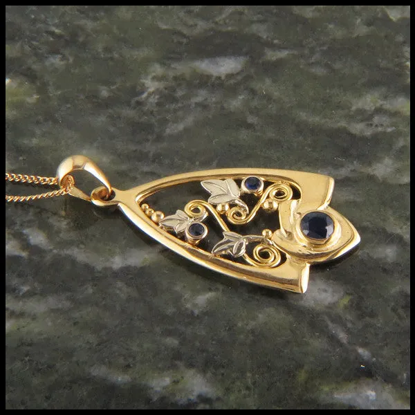 Gold Celtic Pendant and Earring Set with Sapphires