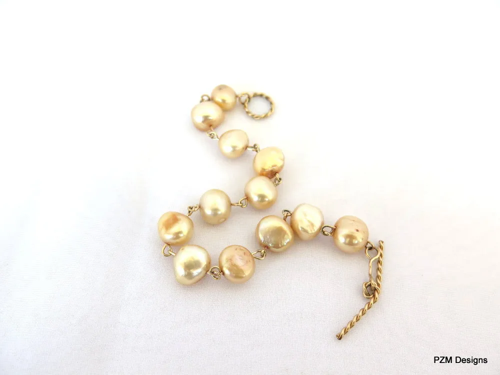 Gold Pearl Bracelet set in 14 Kt Gold Fill