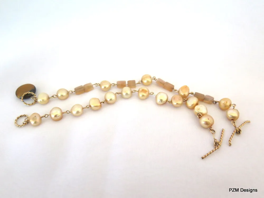 Gold Pearl Bracelet set in 14 Kt Gold Fill