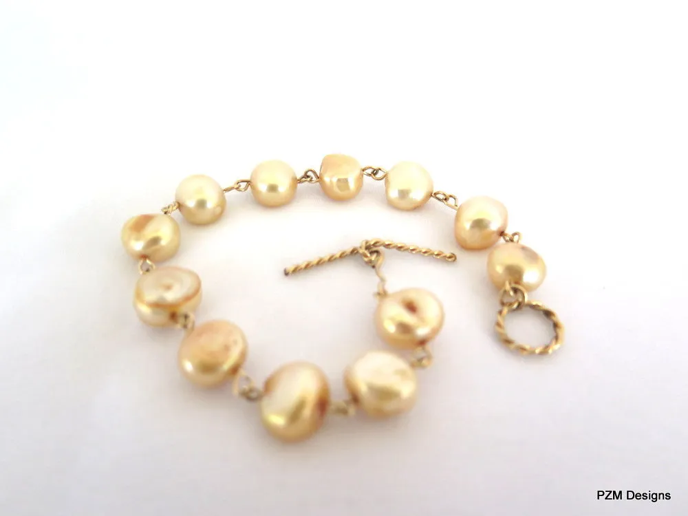 Gold Pearl Bracelet set in 14 Kt Gold Fill