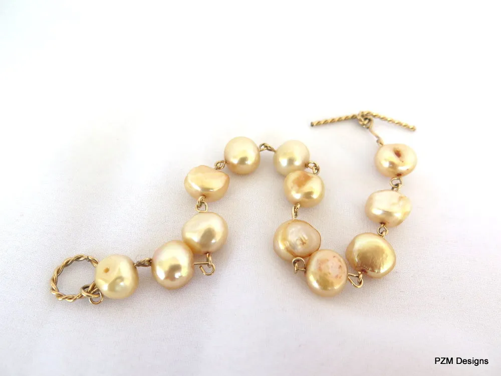 Gold Pearl Bracelet set in 14 Kt Gold Fill