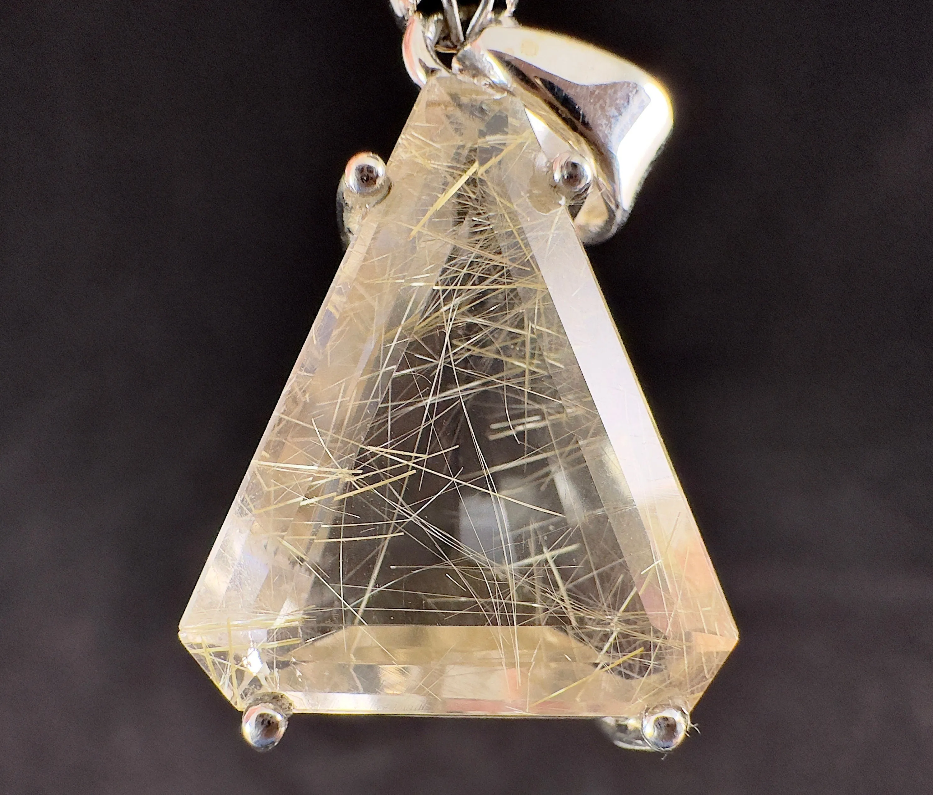 GOLDEN RUTILATED QUARTZ Crystal Pendant - Sterling Silver, Cabochon - Fine Jewelry, Healing Crystals and Stones, Gift for Him, 54411