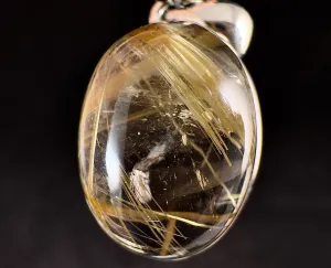 GOLDEN RUTILATED QUARTZ Crystal Pendant - Sterling Silver, Oval Cabochon - Fine Jewelry, Healing Crystals and Stones, Gift for Him, 54413