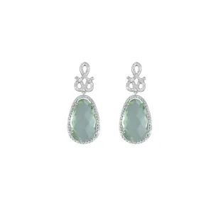 Green Amethyst and Created White Sapphire Earrings in Silver