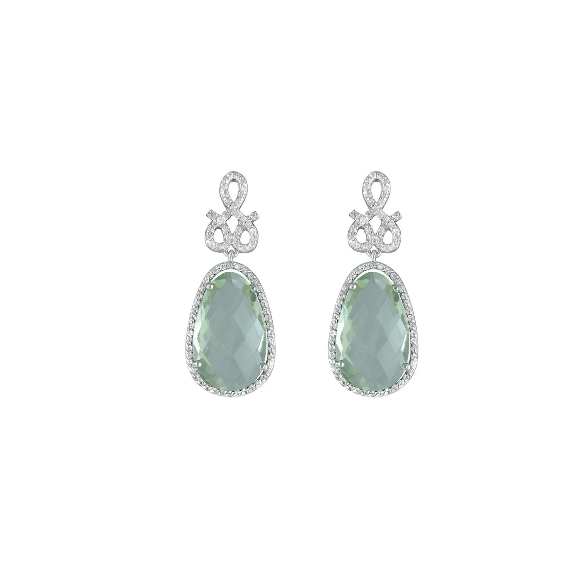 Green Amethyst and Created White Sapphire Earrings in Silver