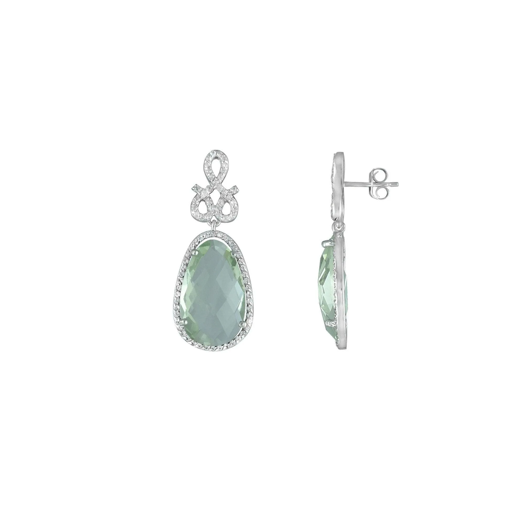 Green Amethyst and Created White Sapphire Earrings in Silver