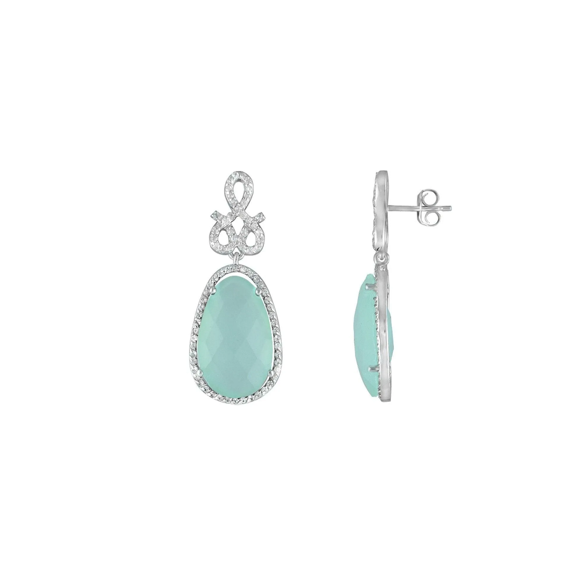 Green Aquamarine and Created White Sapphire Earrings in Silver