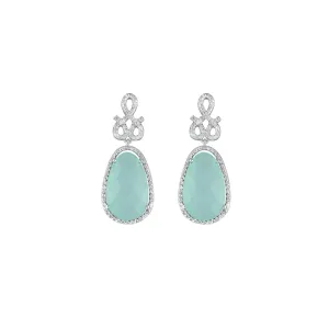 Green Aquamarine and Created White Sapphire Earrings in Silver