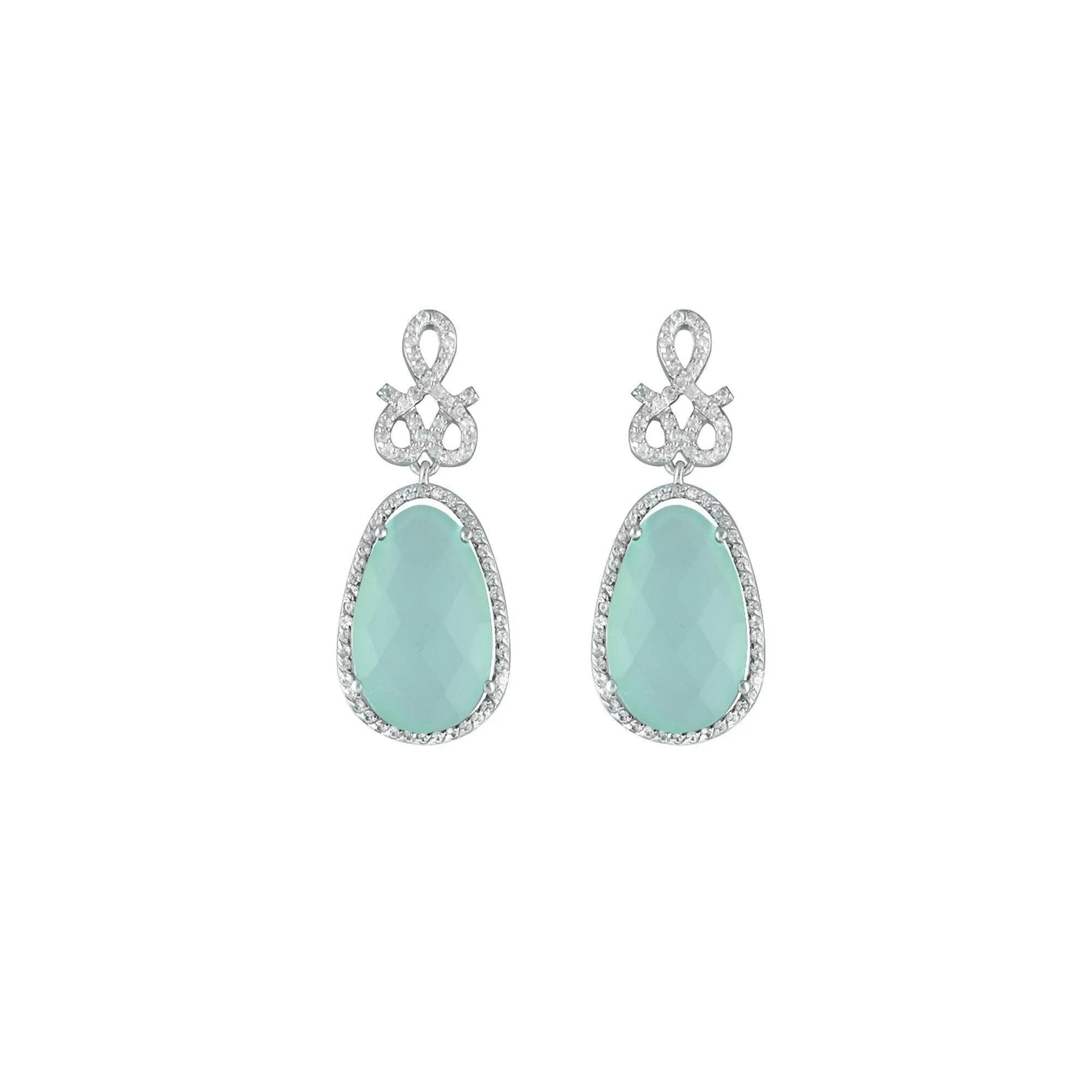 Green Aquamarine and Created White Sapphire Earrings in Silver