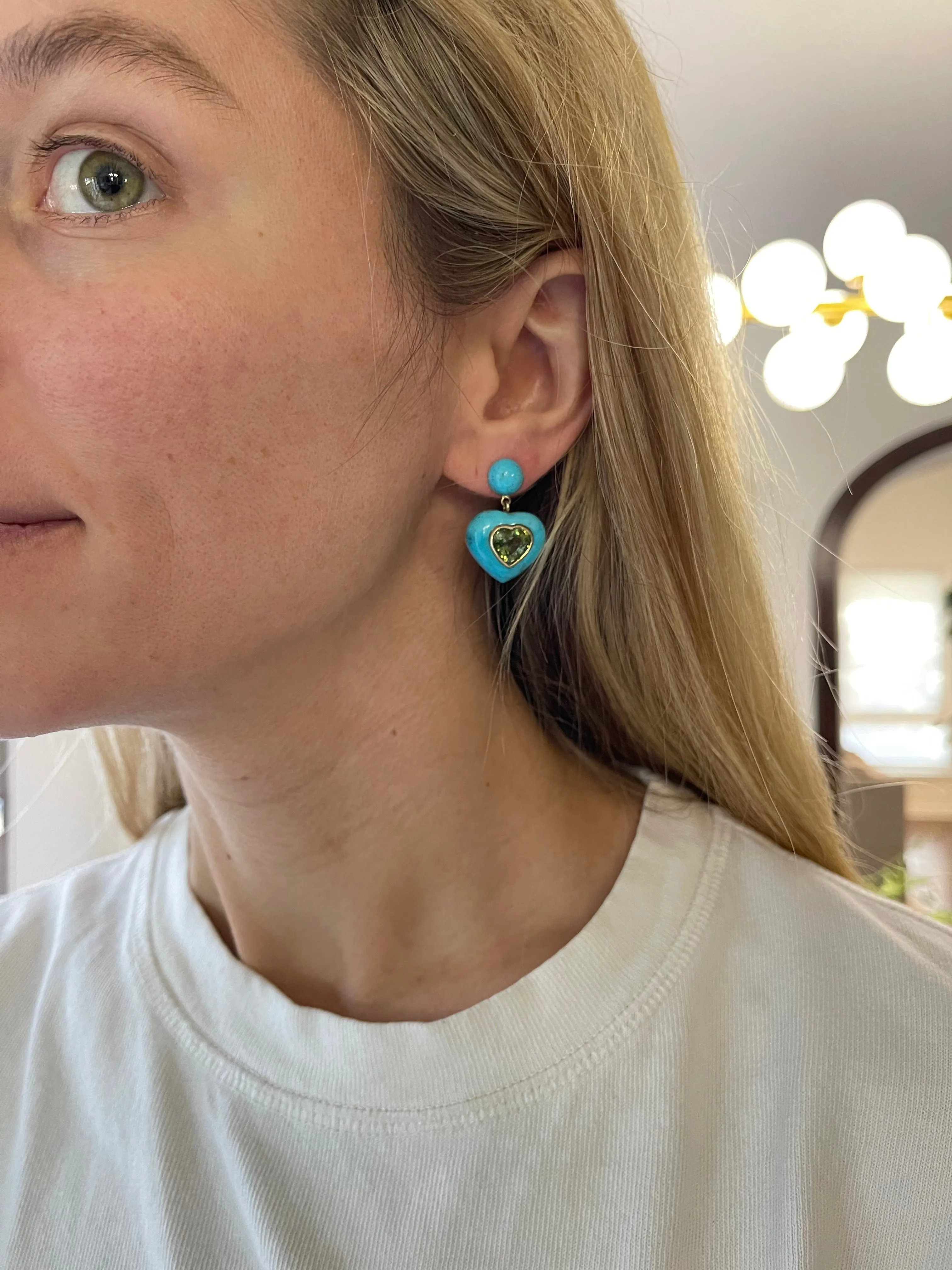 Green Tourmaline and Turquoise Earrings