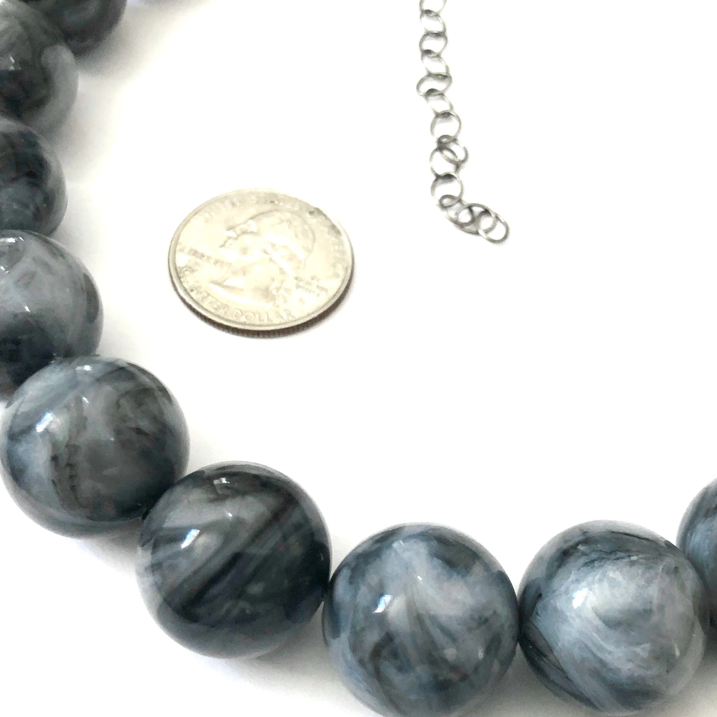 Grey Marbled 'Quartz' Chunky Lucite Marco Necklace