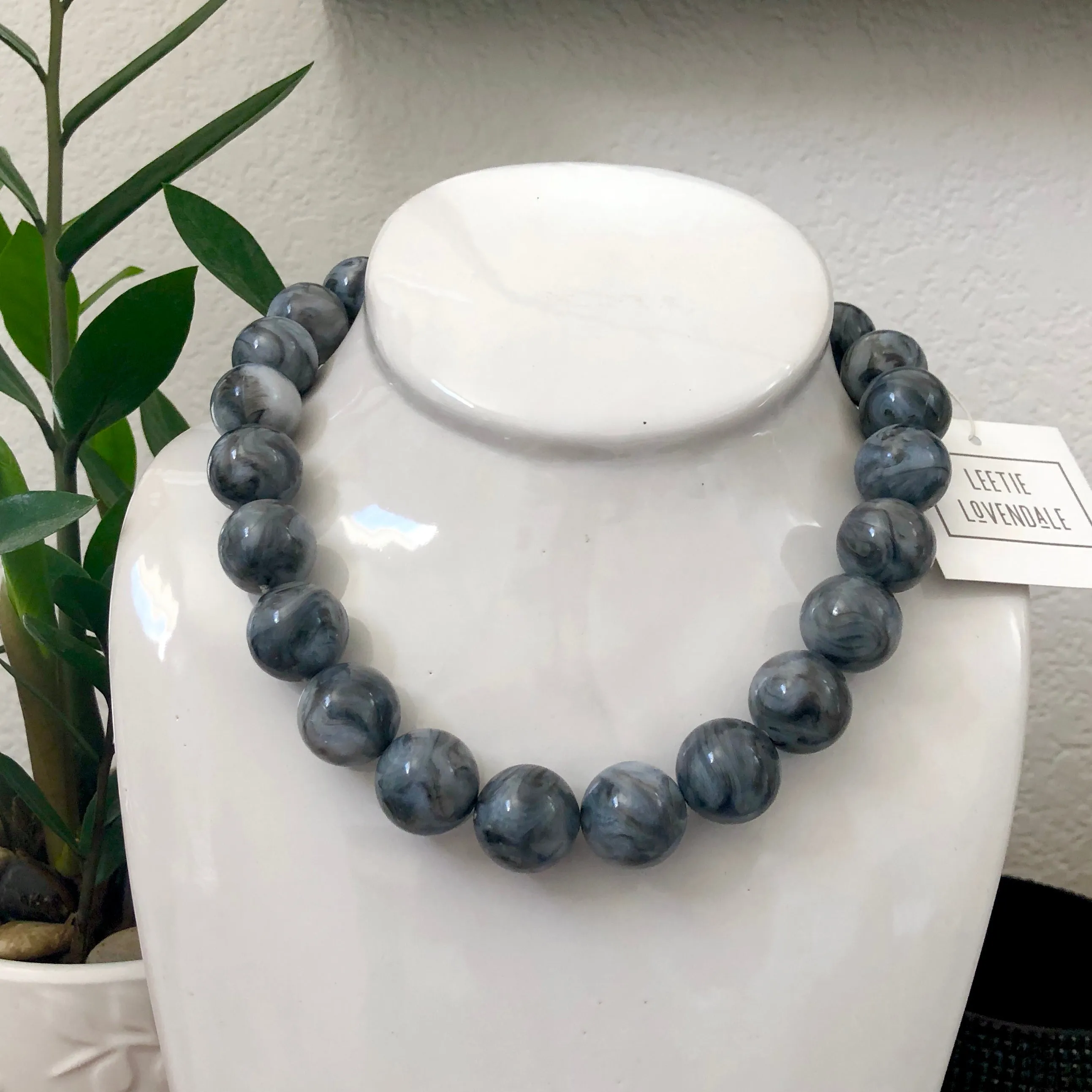 Grey Marbled 'Quartz' Chunky Lucite Marco Necklace