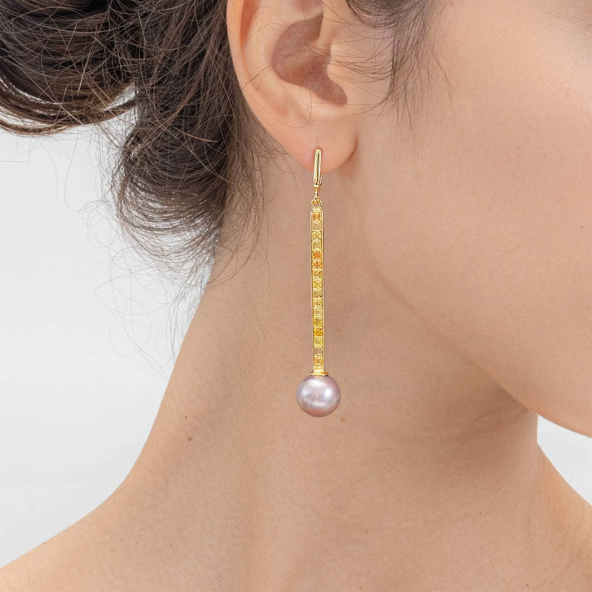 Gwen Purple Pearl and Orange and Yellow Sapphire Earrings (18K Gold)