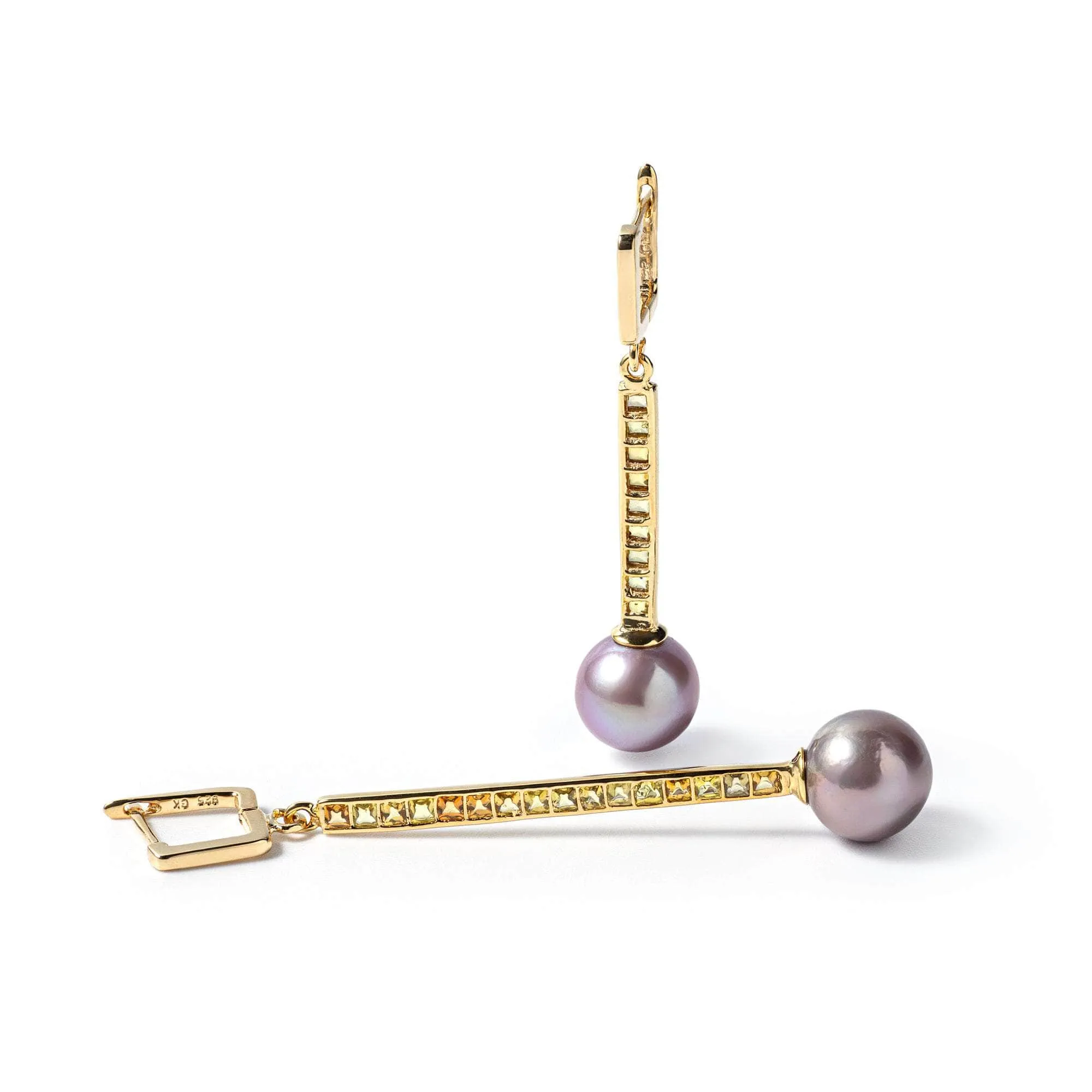 Gwen Purple Pearl and Orange and Yellow Sapphire Earrings (18K Gold)