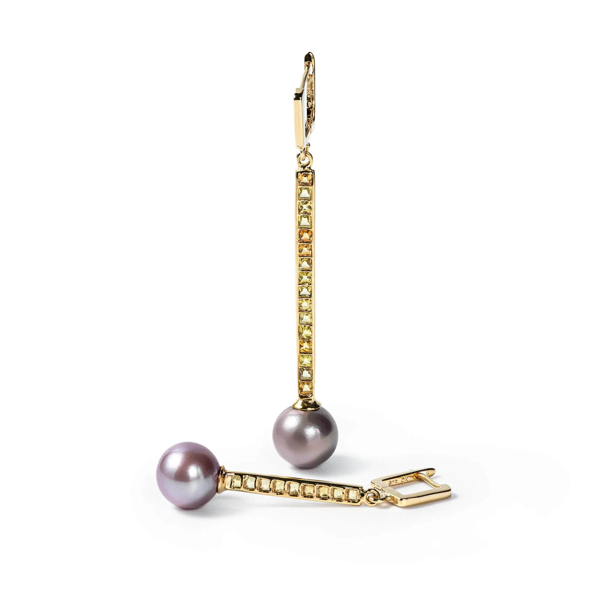 Gwen Purple Pearl and Orange and Yellow Sapphire Earrings (18K Gold)