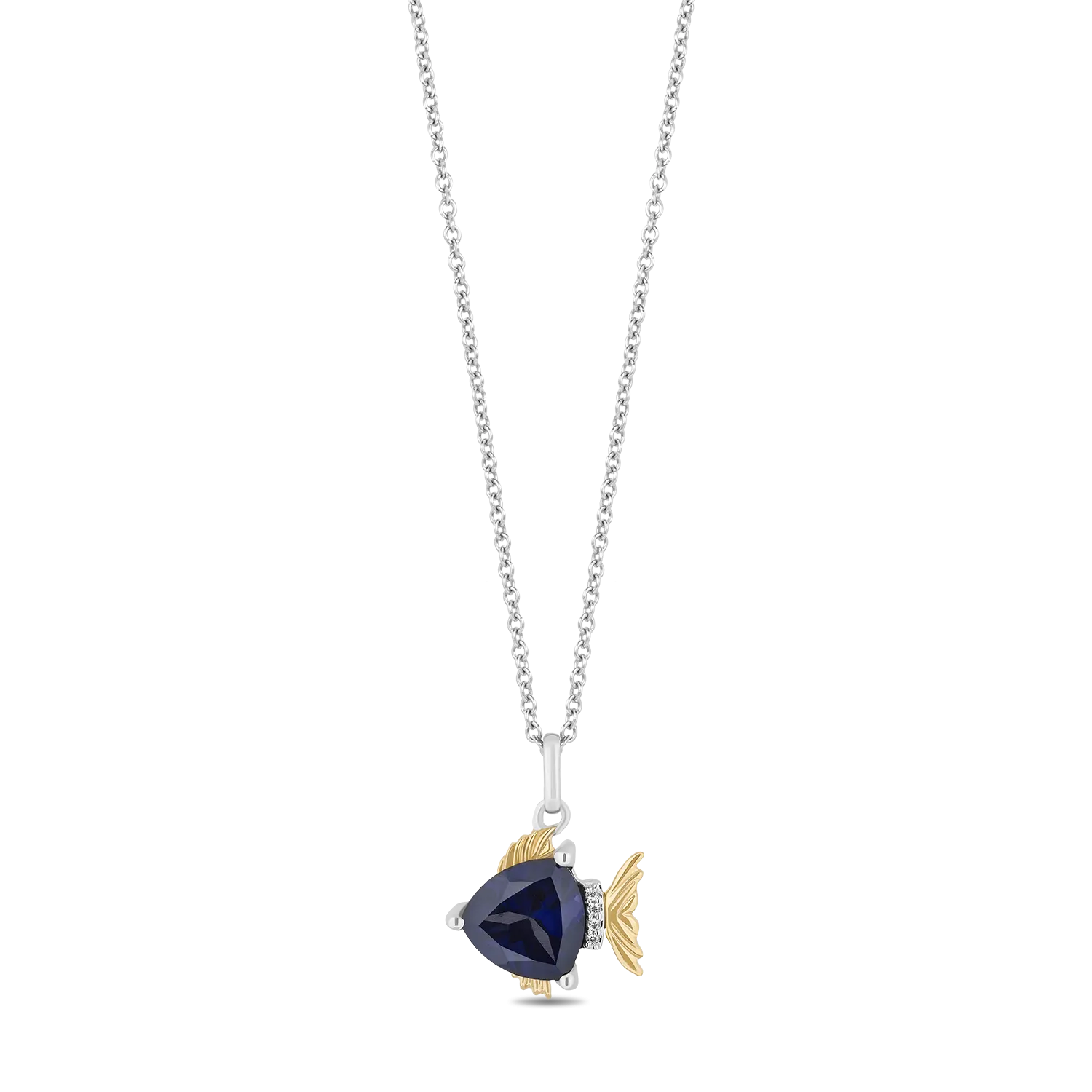 Hallmark Fine Jewelry Sterling Silver and 14K Yellow Gold Blue Tang Fish Pendant in Created Blue Sapphire