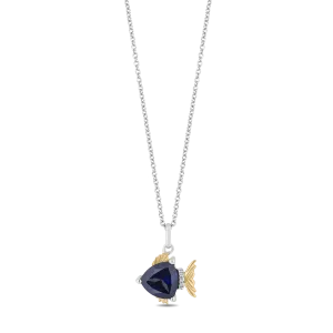 Hallmark Fine Jewelry Sterling Silver and 14K Yellow Gold Blue Tang Fish Pendant in Created Blue Sapphire