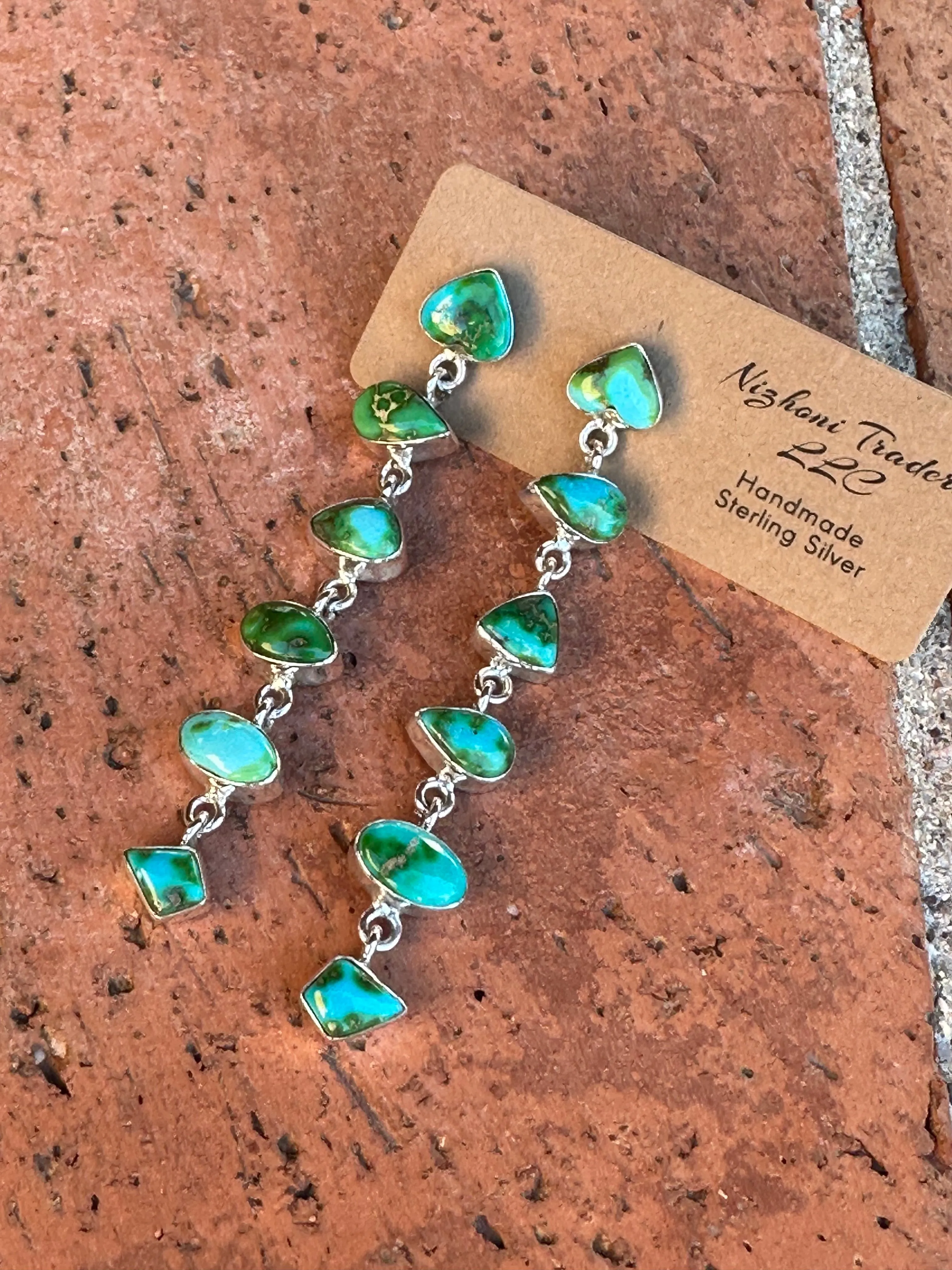 Handmade Sonoran Mountain Turquoise and Sterling Silver 6 Stone Dangles