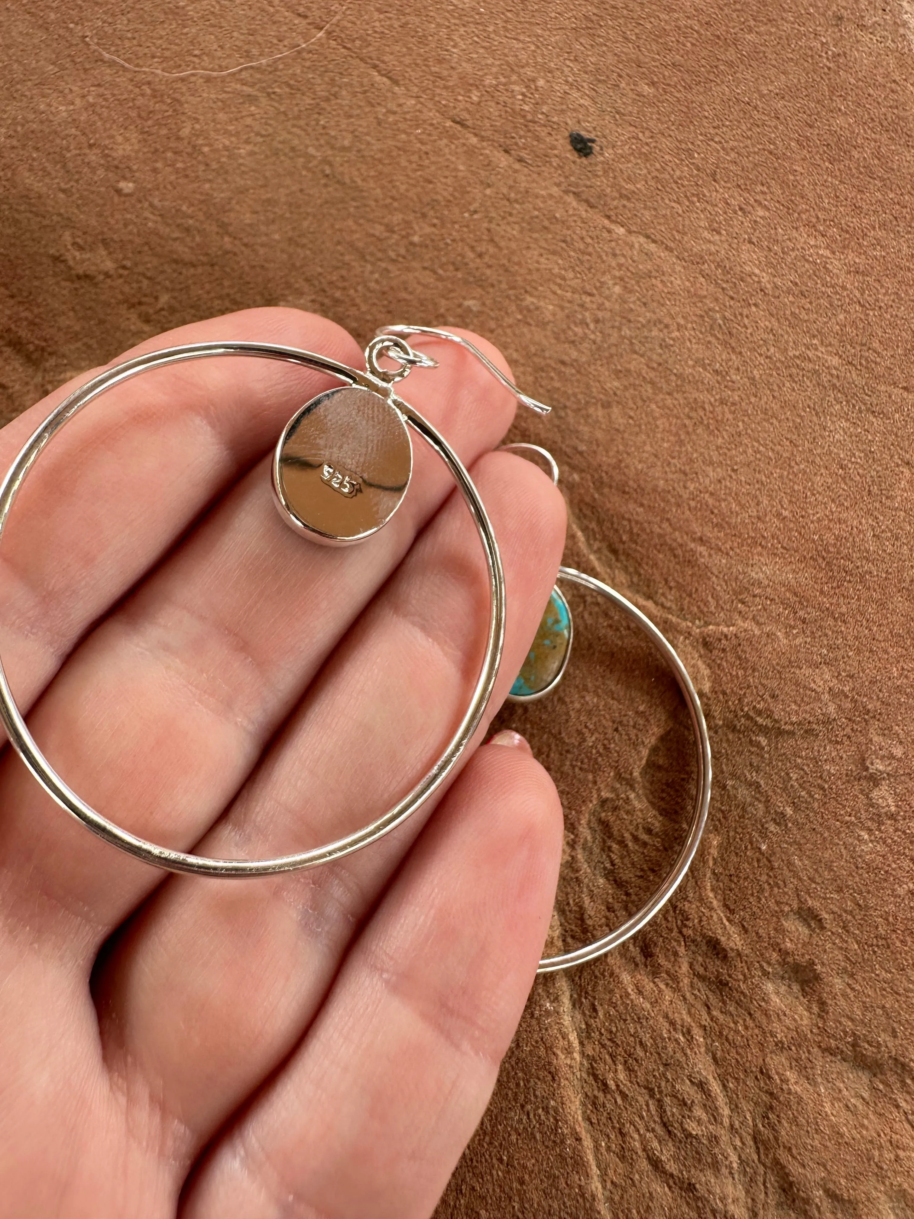 Handmade Turquoise and Sterling Silver Hoop Earrings MORE MATRIX