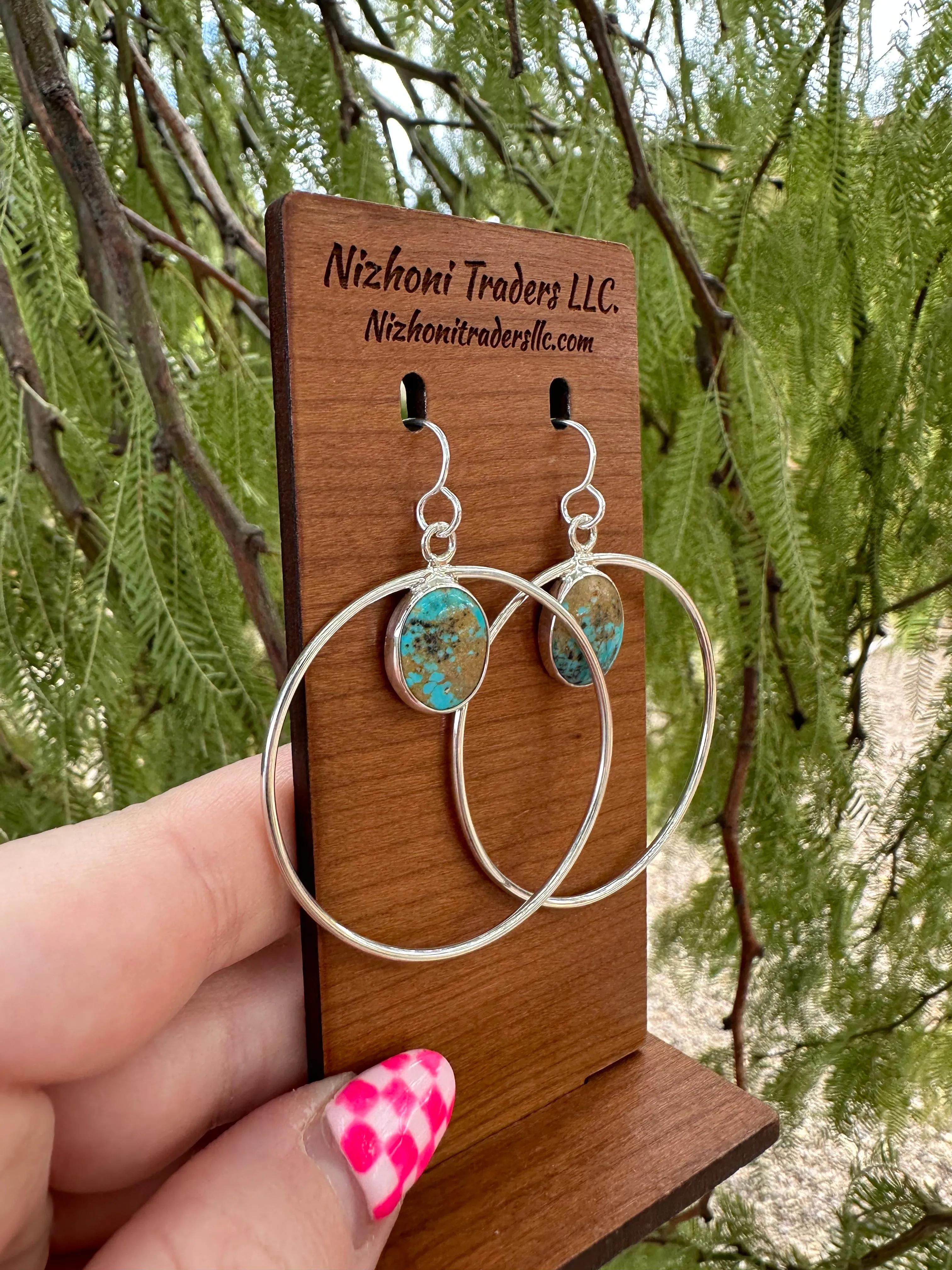 Handmade Turquoise and Sterling Silver Hoop Earrings MORE MATRIX