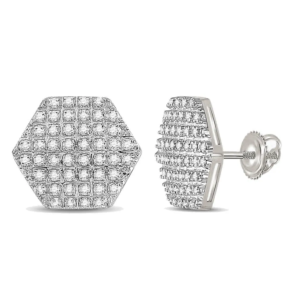 Hexagon Edgeless Micro Pave Diamond Earrings 10K Gold