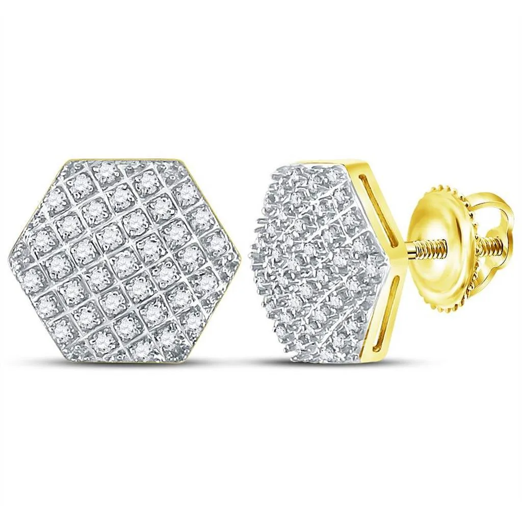 Hexagon Edgeless Micro Pave Diamond Earrings 10K Gold