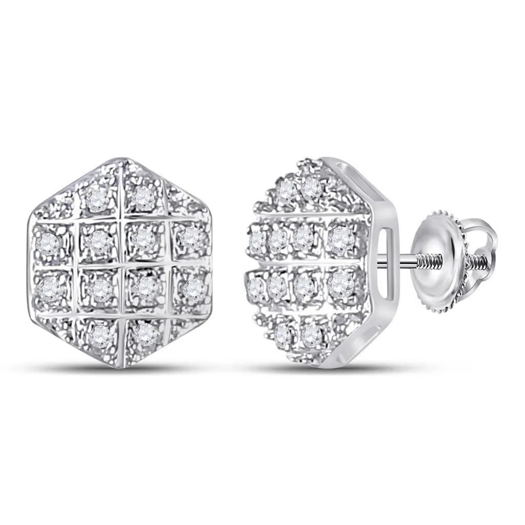 Hexagon Edgeless Micro Pave Diamond Earrings 10K Gold