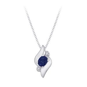 KATARINA Oval Shape Sapphire and Diamond Accent Pendant Necklace (1/3 cttw)