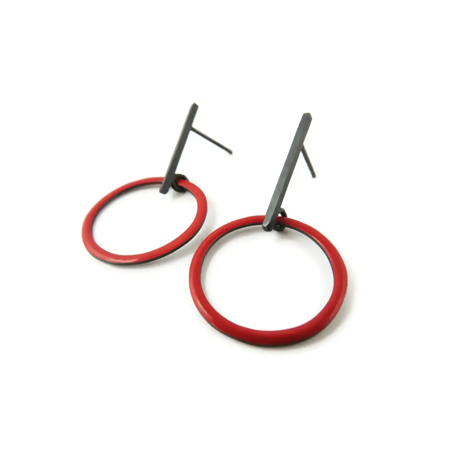 KimyaJoyas Earrings: Red Enamel Circle