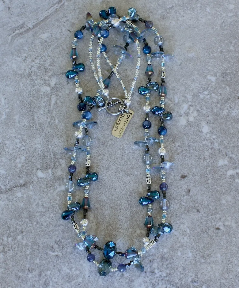 Kyanite, Iolite and Czech Glass 2-Strand Necklace with Sterling Silver Beads & Toggle Clasp