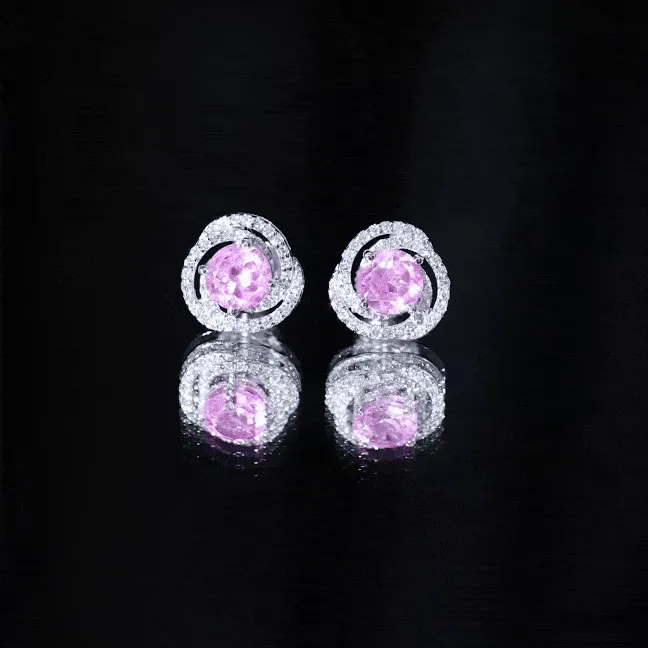 Lab Created Pink Sapphire Swirl Stud Earrings with Diamond